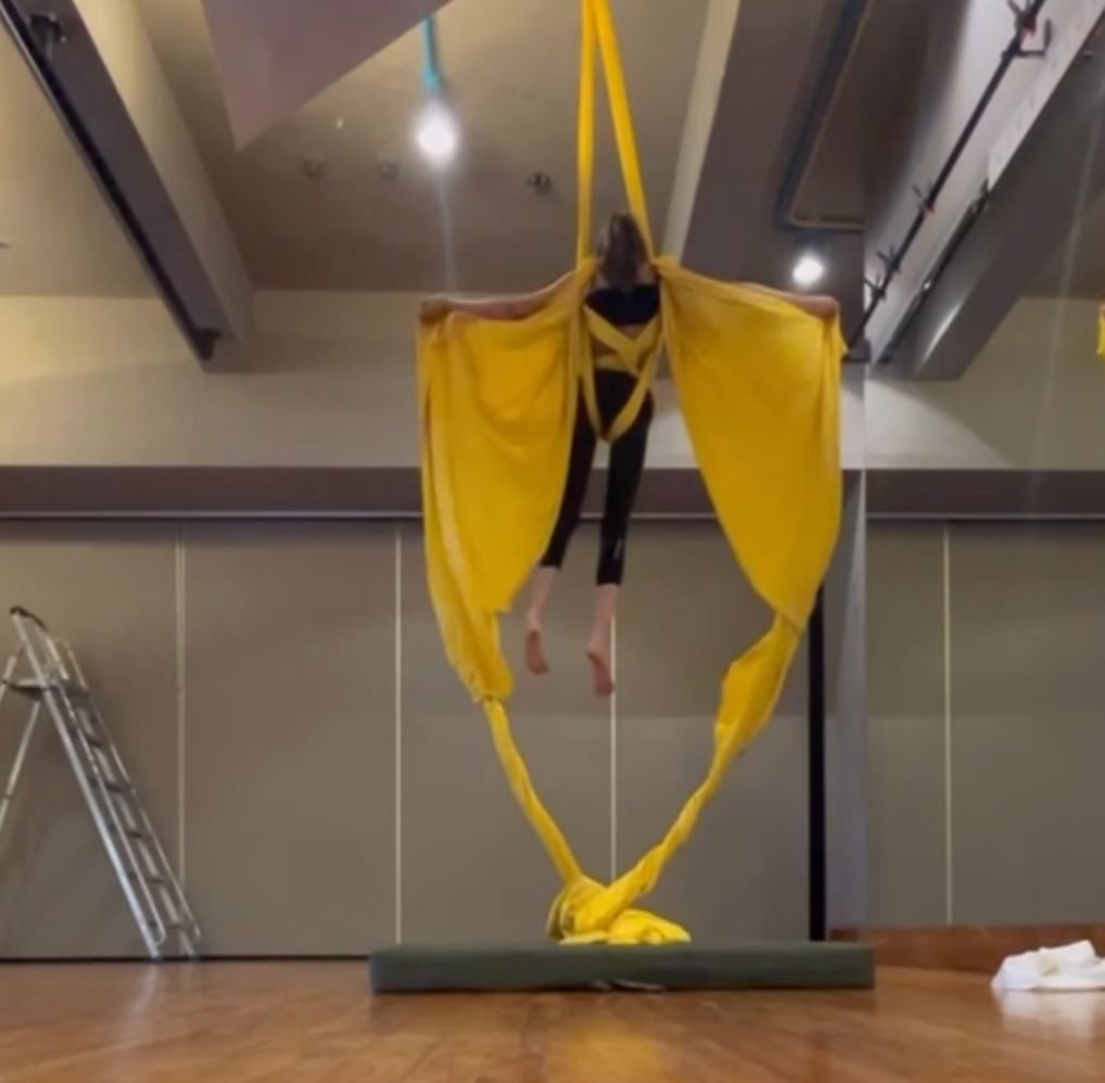 Ariana climbing yellow aerial silks